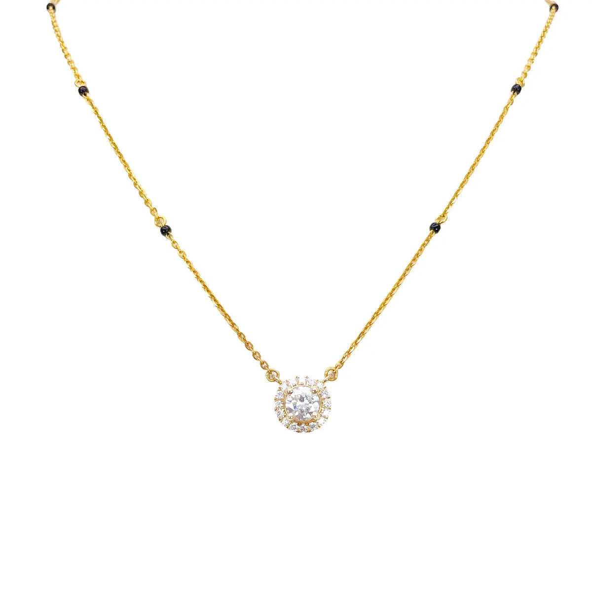Yellow Gold Mangalsutra Necklace Lab-Created Diamond Halo Pendant 0.70ct  Mangalsutra Chains