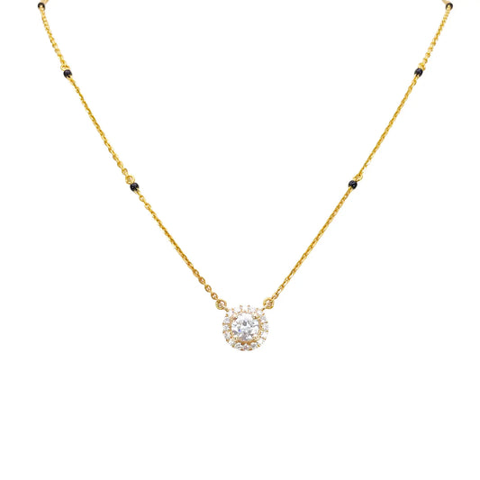 Yellow Gold Mangalsutra Necklace Lab-Created Diamond Halo Pendant 0.70ct  Mangalsutra Chains