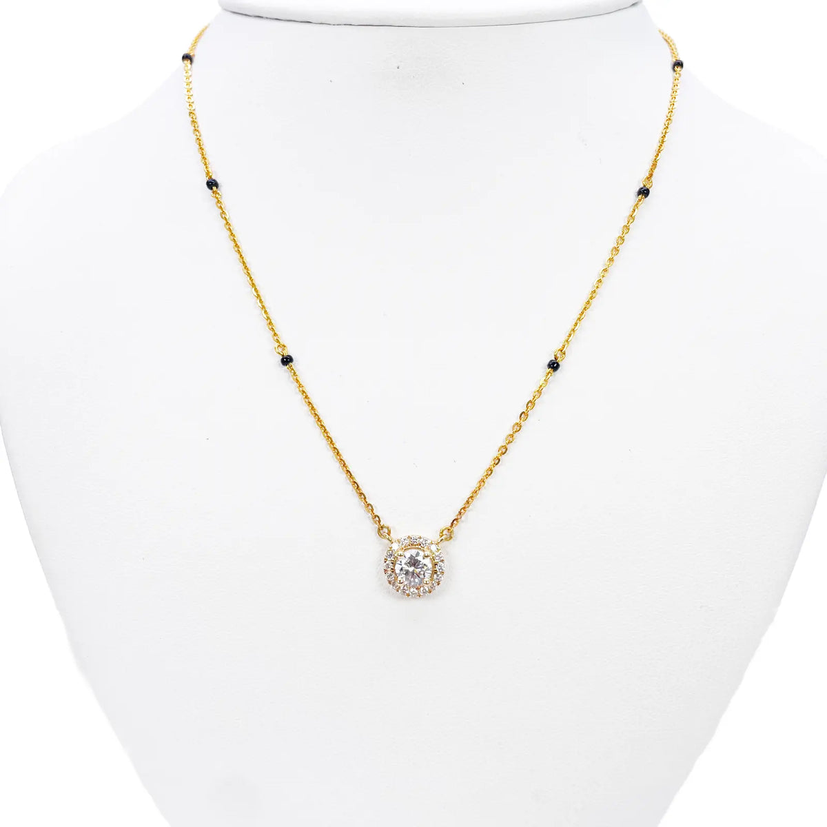 Yellow Gold Mangalsutra Necklace Lab-Created Diamond Halo Pendant 0.70ct  Mangalsutra Chains