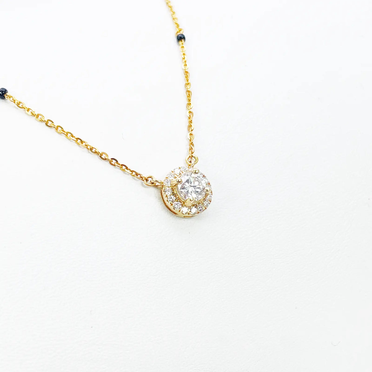 Yellow Gold Mangalsutra Necklace Lab-Created Diamond Halo Pendant 0.70ct  Mangalsutra Chains