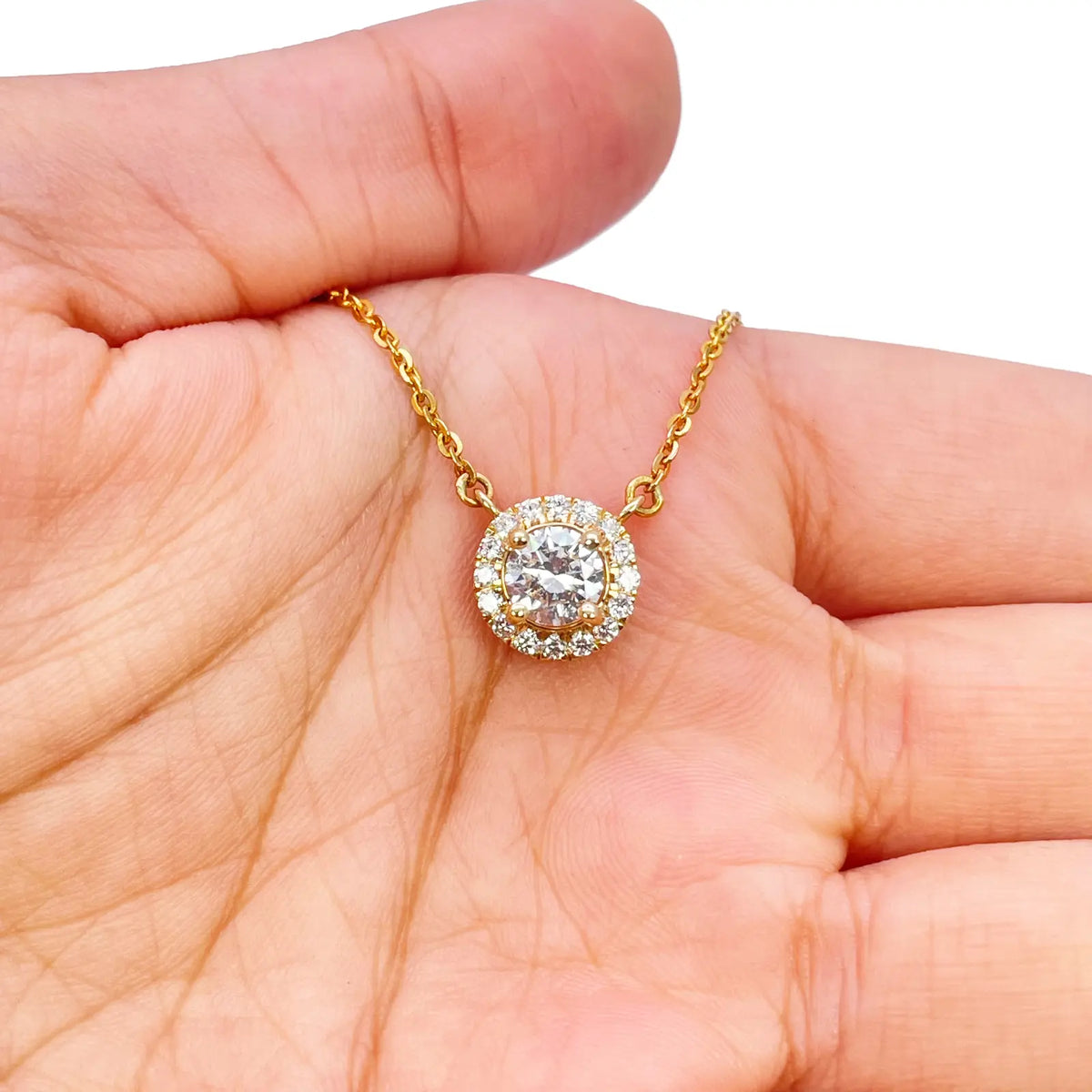 Yellow Gold Mangalsutra Necklace Lab-Created Diamond Halo Pendant 0.70ct  Mangalsutra Chains