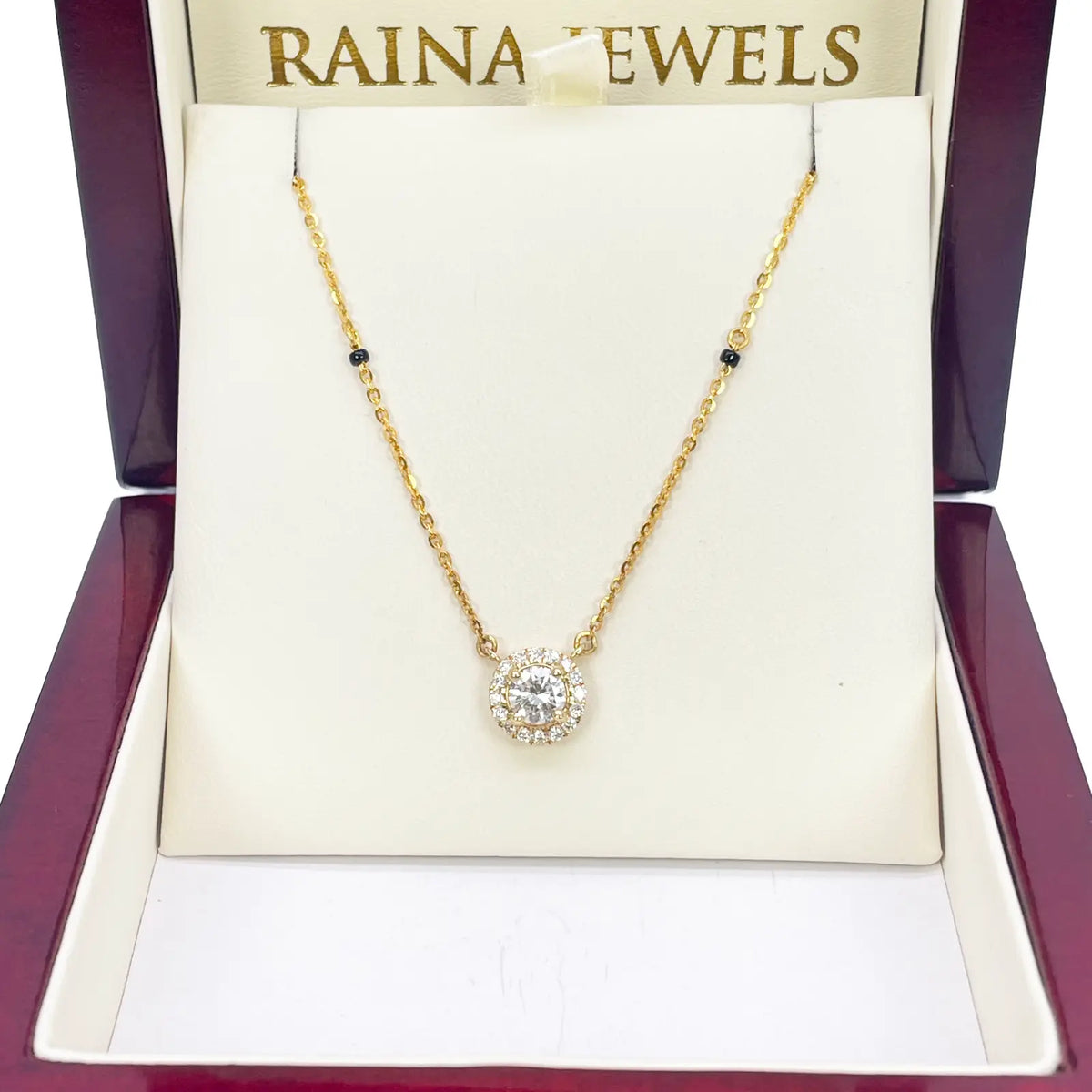 Yellow Gold Mangalsutra Necklace Lab-Created Diamond Halo Pendant 0.70ct  Mangalsutra Chains