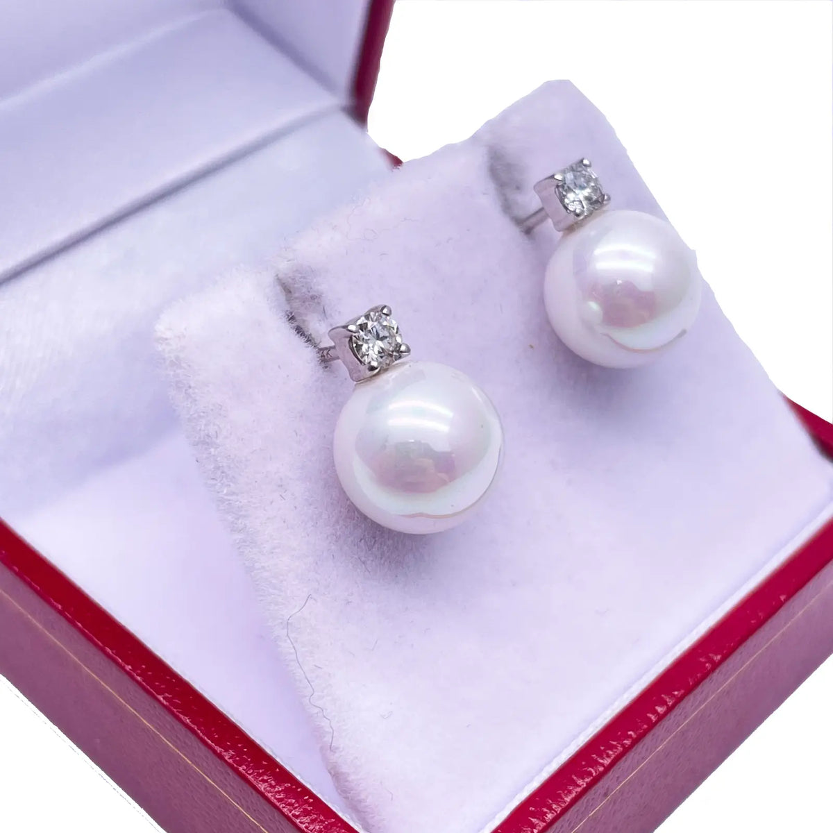 14ct White Gold Freshwater Pearl & Diamond Drop Pair Earrings 0.22ct 