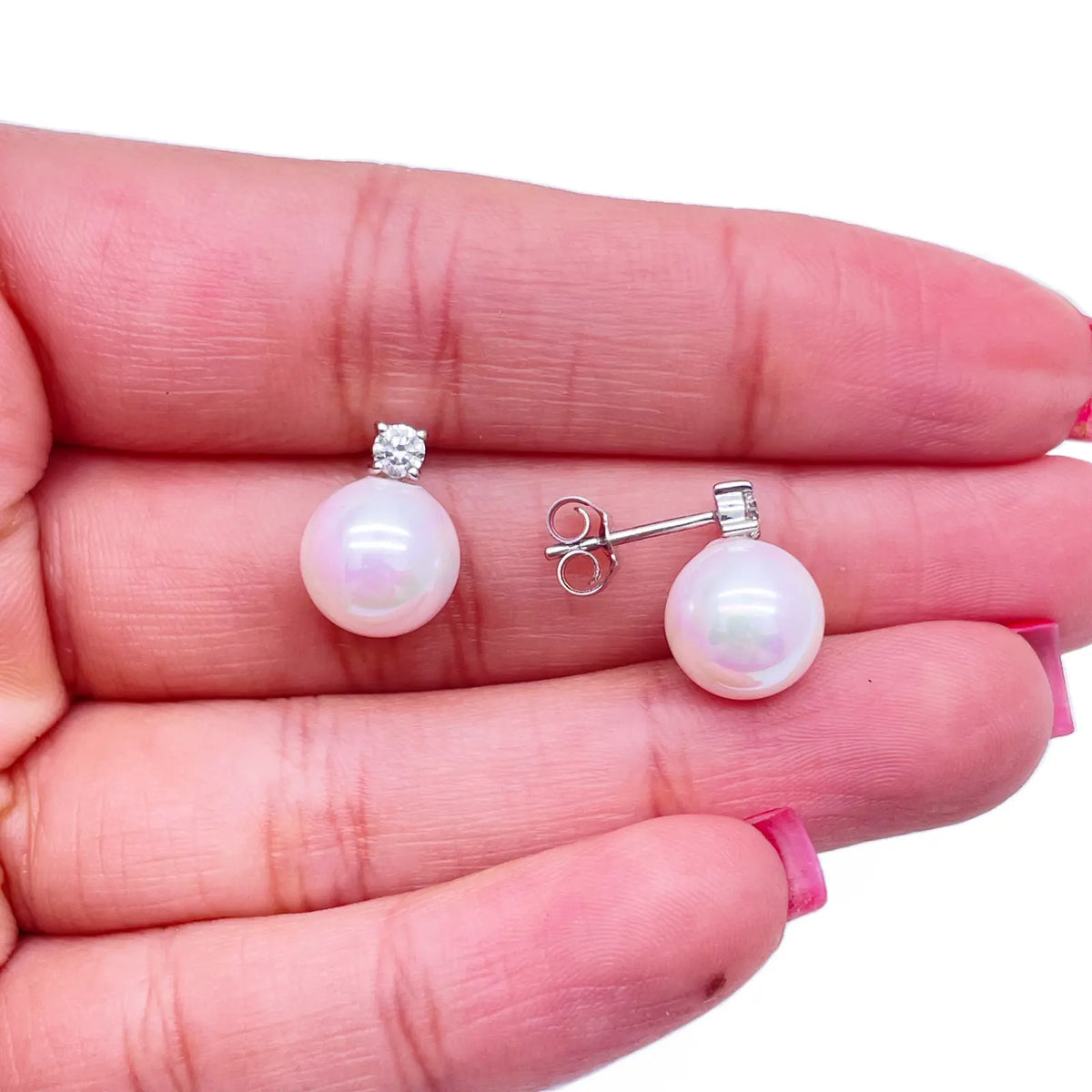 14ct White Gold Freshwater Pearl & Diamond Drop Pair Earrings 0.22ct 