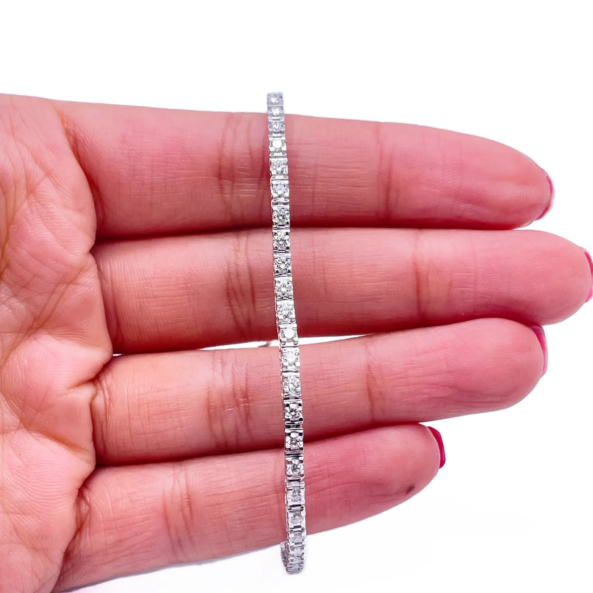 14ct White Gold Natural Diamond Tennis Bracelet 4 claw 2.00ct 7''inches  Diamond Bracelets