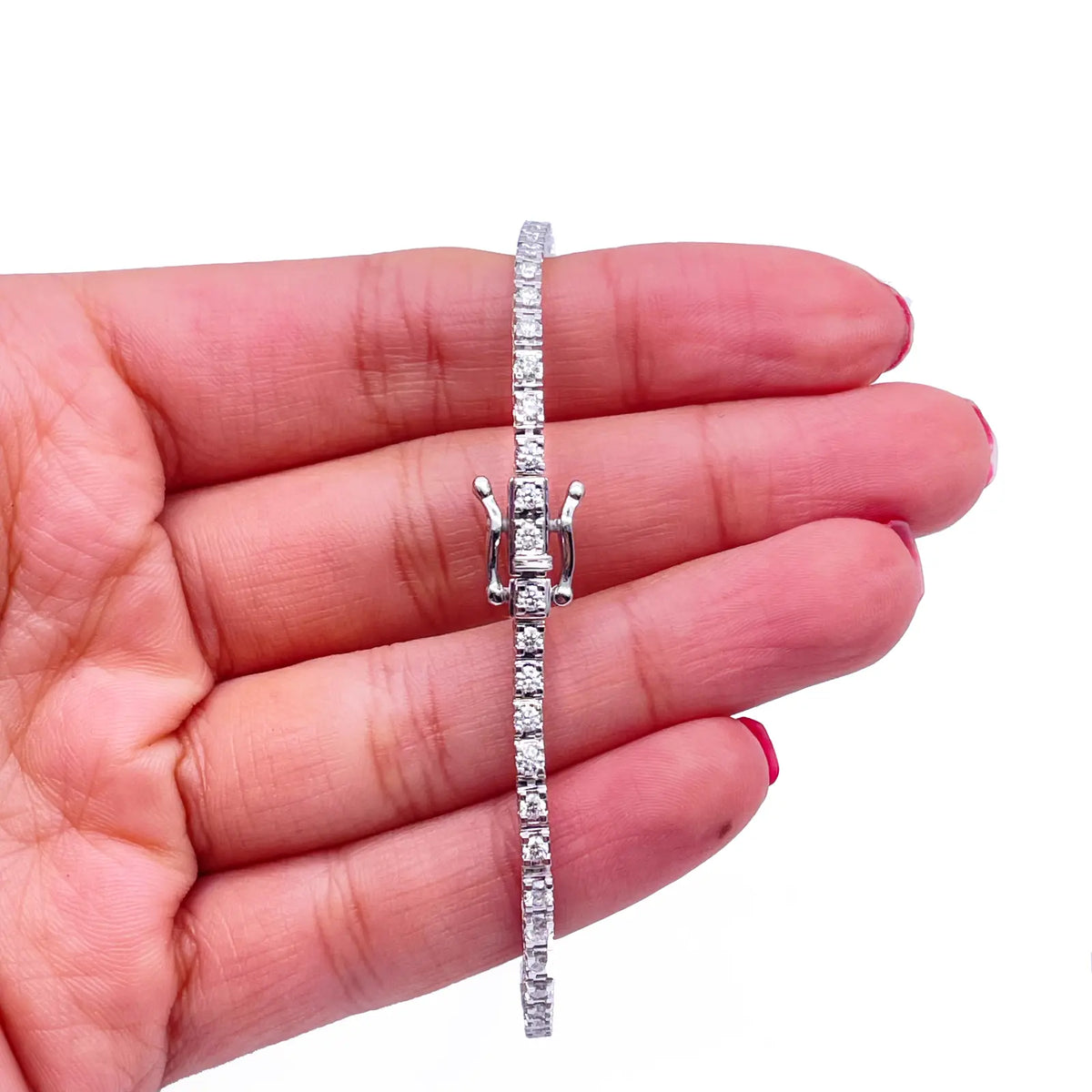 14ct White Gold Natural Diamond Tennis Bracelet 4 claw 2.00ct 7''inches  Diamond Bracelets