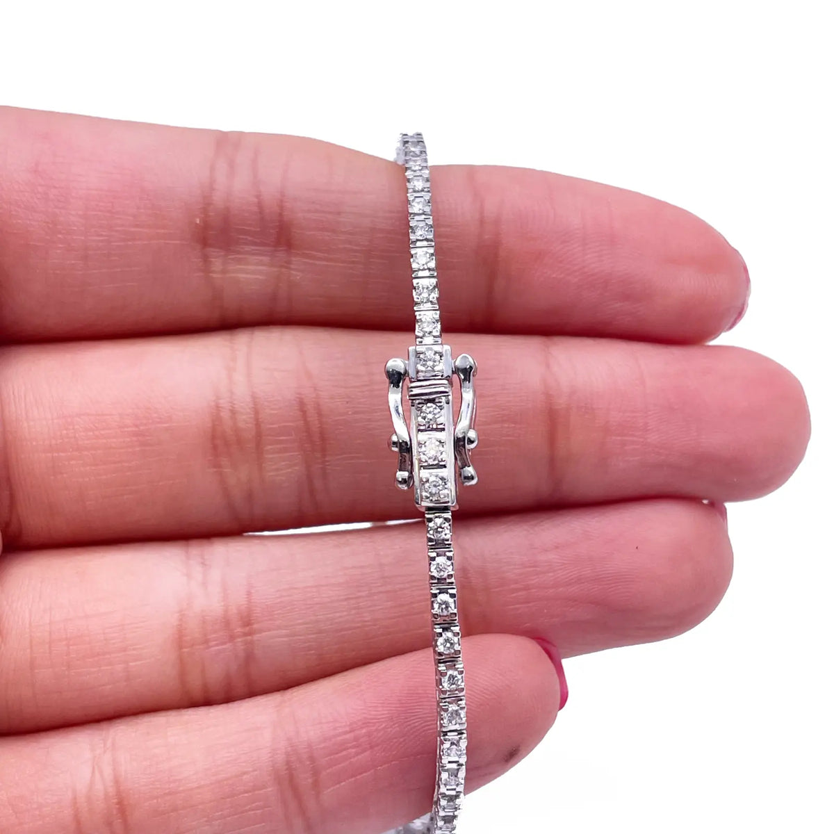 14ct White Gold Natural Diamond Tennis Bracelet 4claw 1.00ct 7''inches  Diamond Bracelets