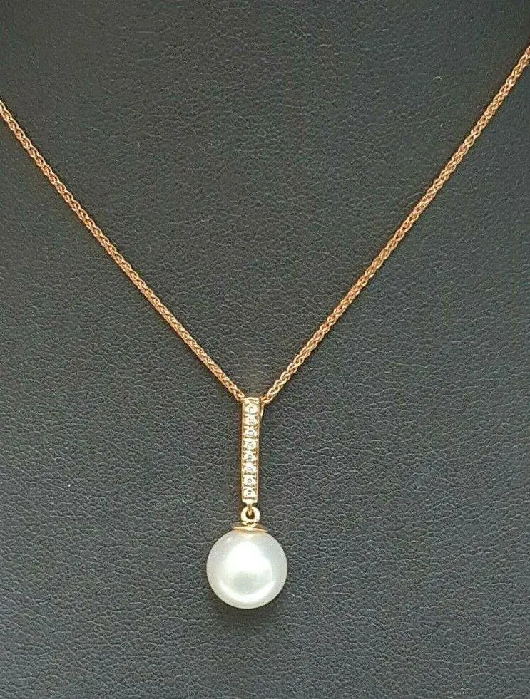 18Carat Rose Gold South Sea Pearl & Diamonds Pendant Necklace 0.08cts 