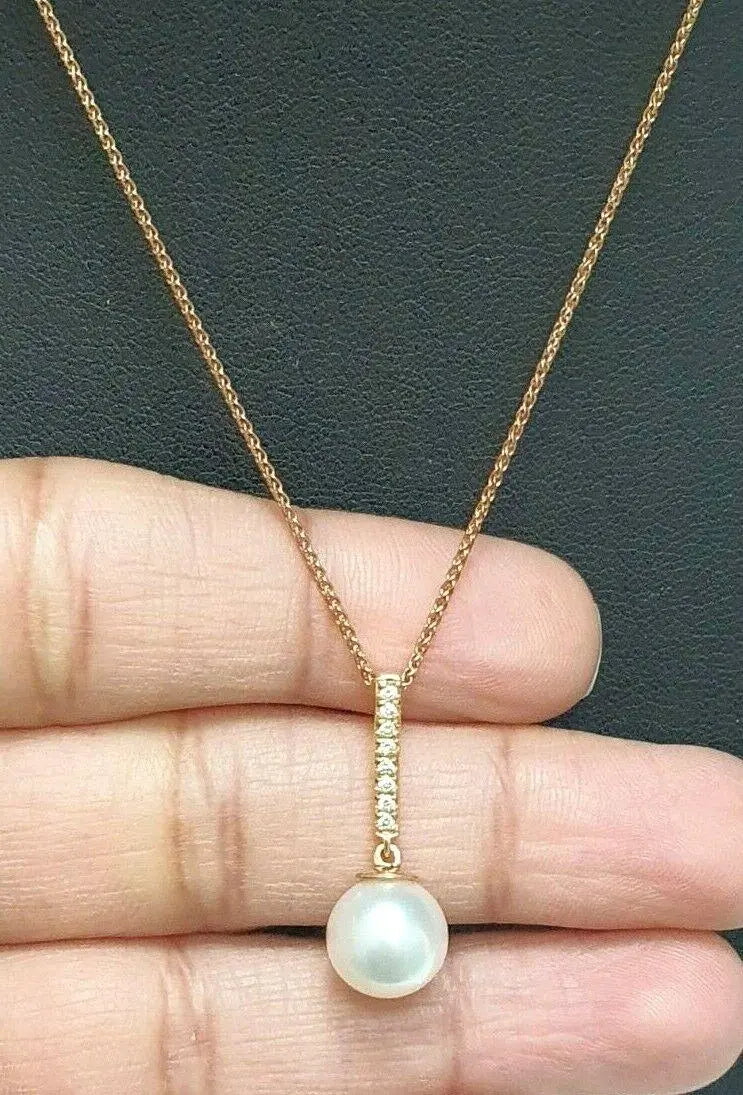 18Carat Rose Gold South Sea Pearl & Diamonds Pendant Necklace 0.08cts 