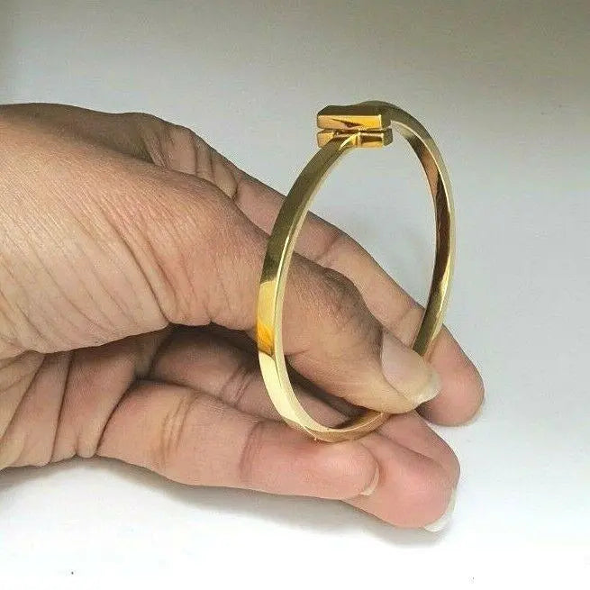 18Carat Yellow Gold T Square Hinged Bangle 21 Grams  Gold Bracelet