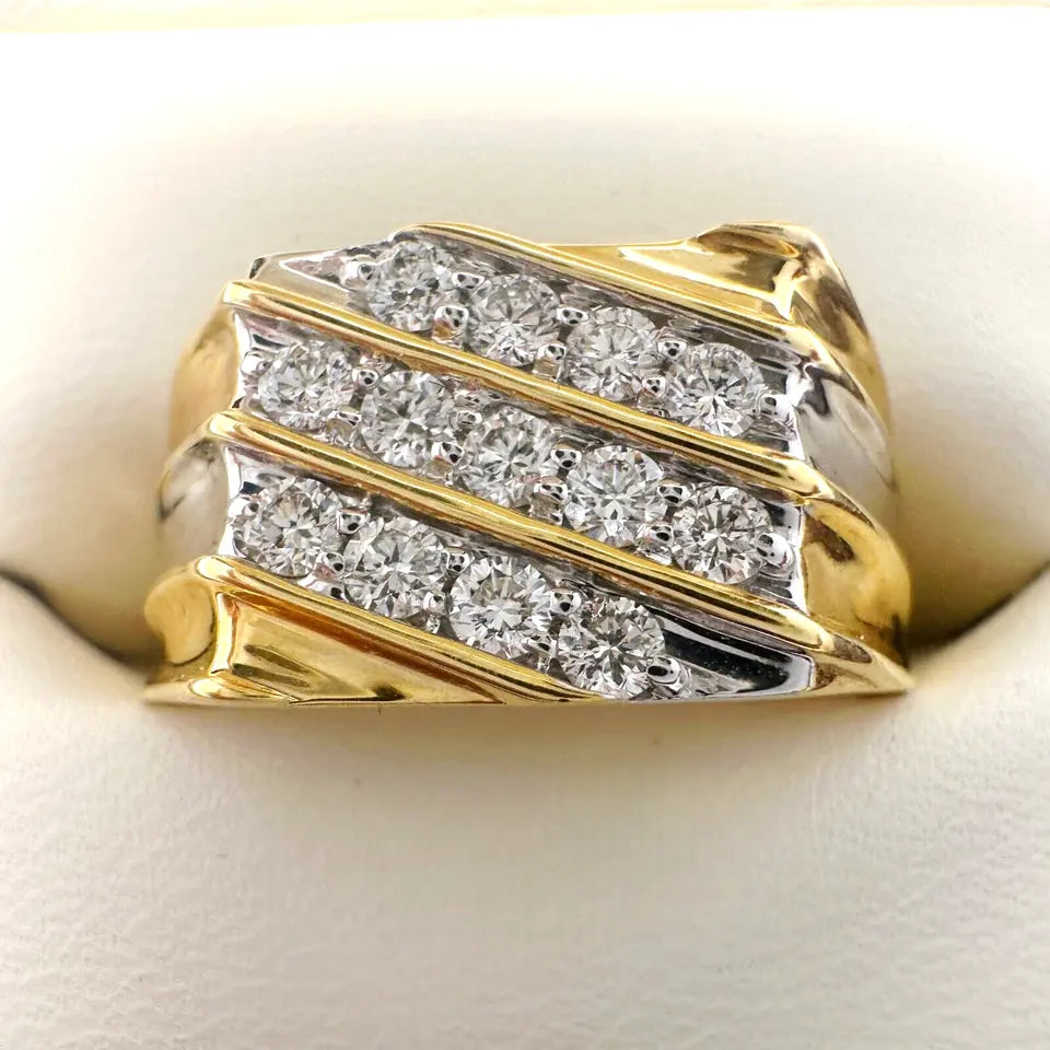 18K Yellow Gold 13 Stone Fancy Mens ring with Round Diamond  0.50cts G/SI 