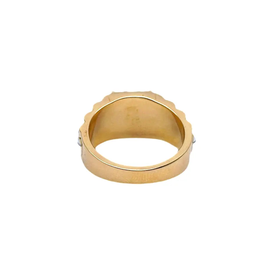 18K Yellow Gold 9 Gemstone Navratna Mens Ring with Diamond and Pearl 1.00ct 