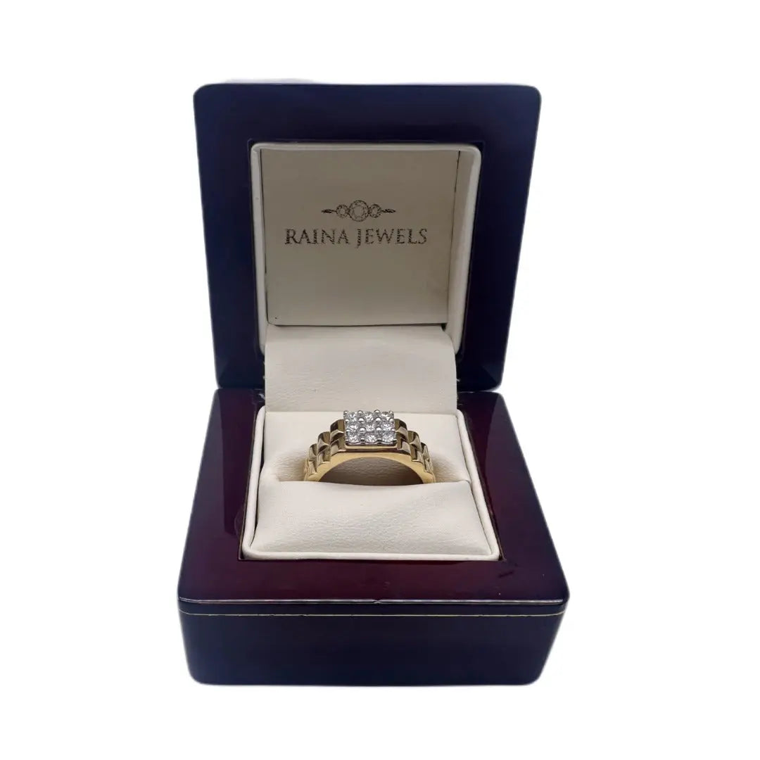 18K Yellow Gold 9 Stone Fancy  Mens ring with Round Diamond  0.65cts G/SI 