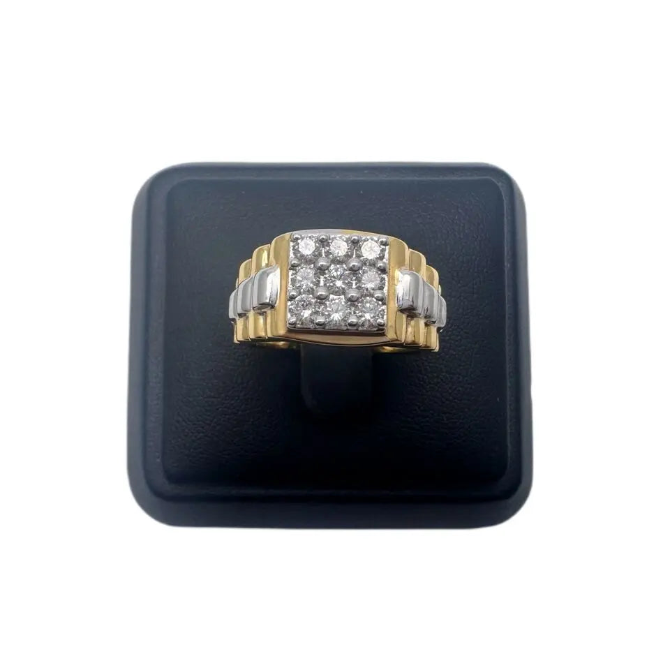 18K Yellow Gold 9 Stone Fancy Mens ring with Round Diamond  0.81cts G/SI  Diamond Ring