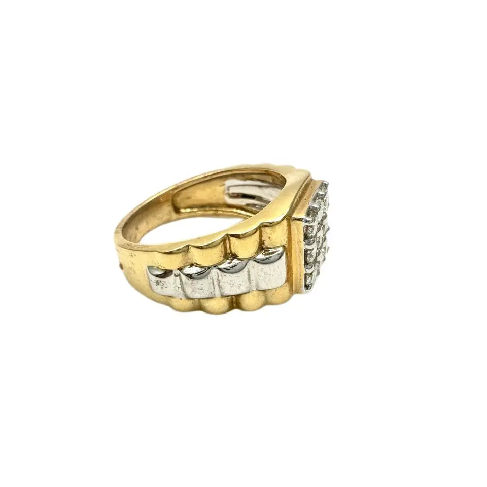 18K Yellow Gold 9 Stone Fancy Mens ring with Round Diamond  0.81cts G/SI  Diamond Ring