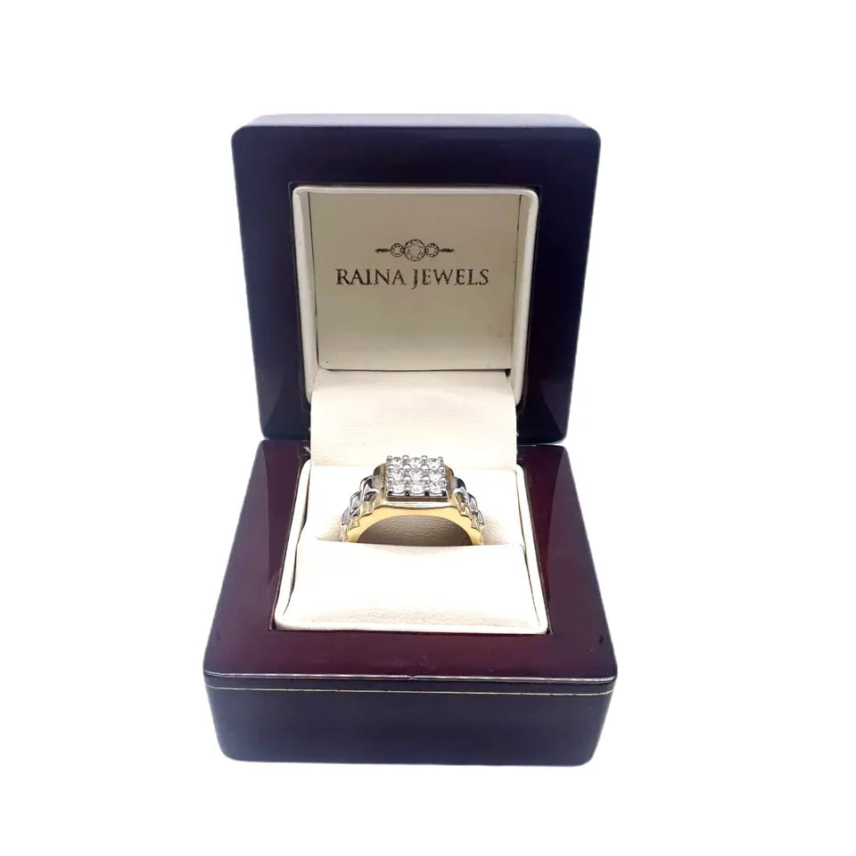 18K Yellow Gold 9 Stone Fancy Mens ring with Round Diamond  0.81cts G/SI  Diamond Ring