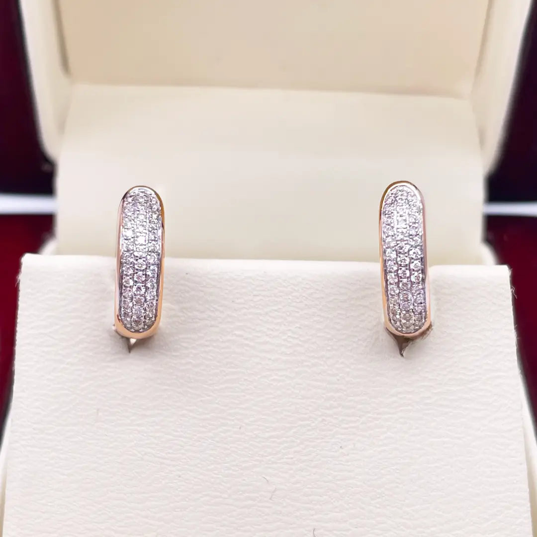 18ct Rose Gold 3 Row Diamond Pair Of Hoop Huggies Earrings 0.29ct 
