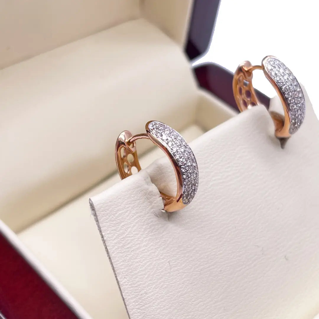 18ct Rose Gold 3 Row Diamond Pair Of Hoop Huggies Earrings 0.29ct 