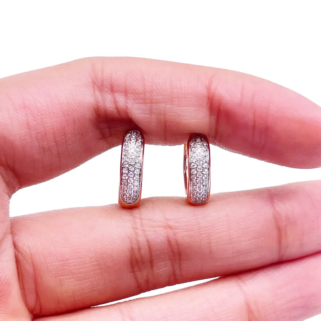 18ct Rose Gold 3 Row Diamond Pair Of Hoop Huggies Earrings 0.29ct 