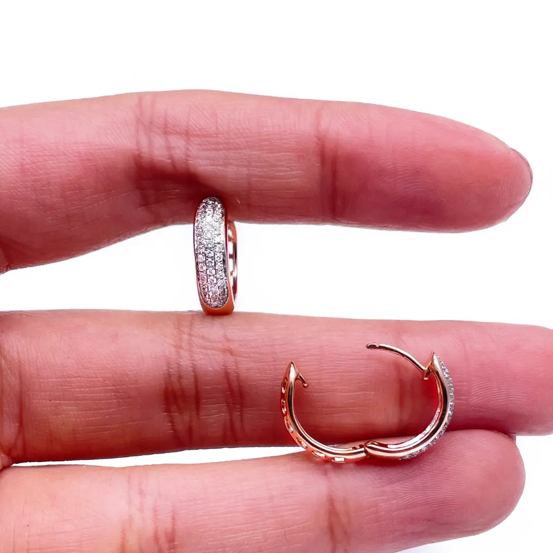 18ct Rose Gold 3 Row Diamond Pair Of Hoop Huggies Earrings 0.29ct 