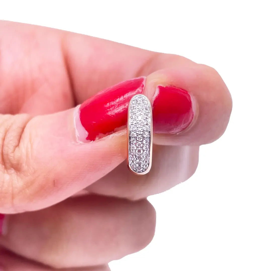 18ct Rose Gold 3 Row Diamond Pair Of Hoop Huggies Earrings 0.29ct 