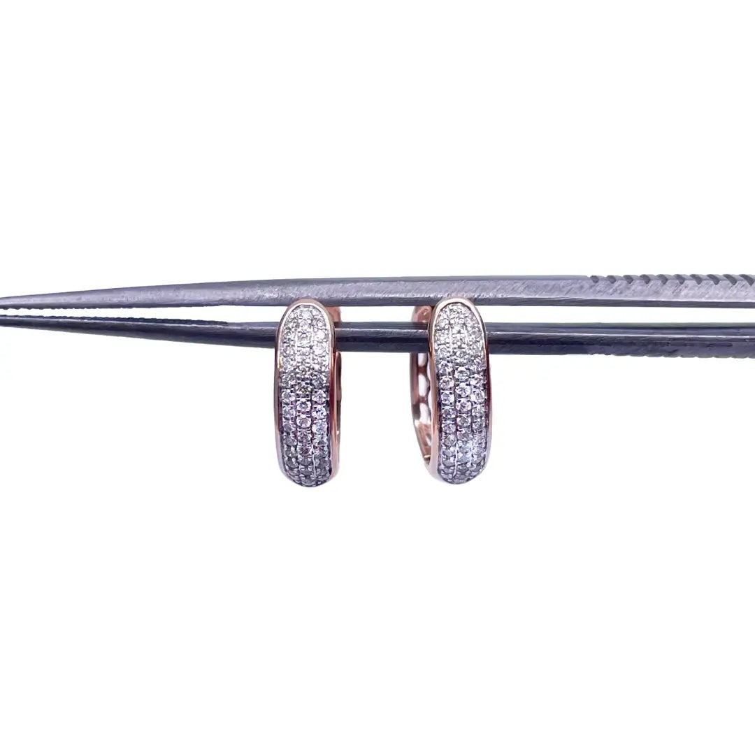 18ct Rose Gold 3 Row Diamond Pair Of Hoop Huggies Earrings 0.29ct 