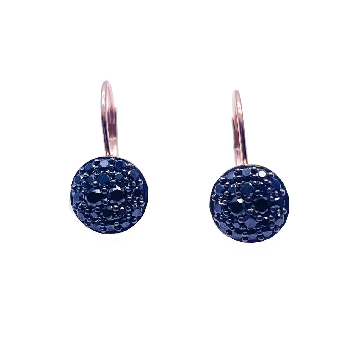 18ct Rose Gold Black Round Diamonds Pair Drop Earrings 0.83ct 