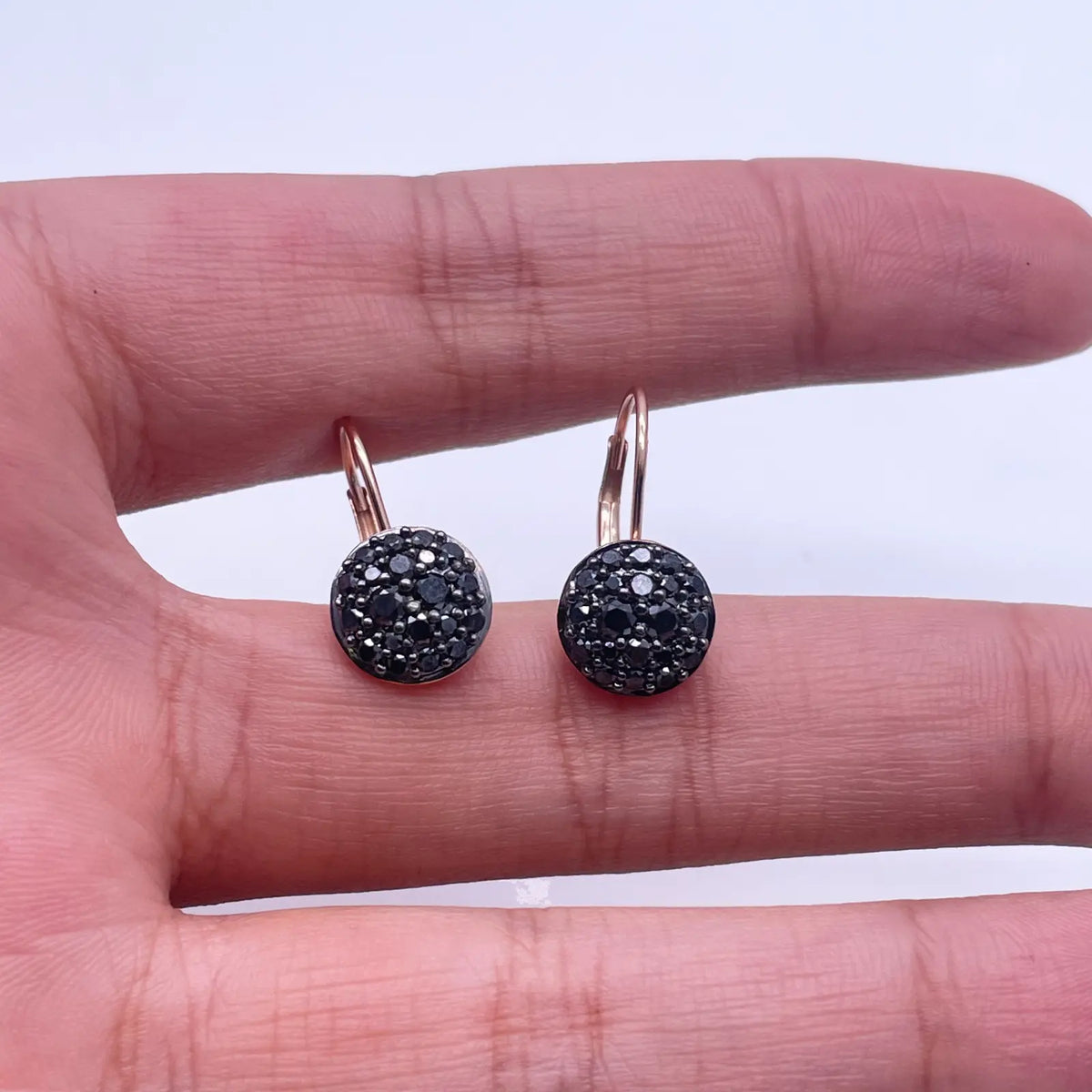 18ct Rose Gold Black Round Diamonds Pair Drop Earrings 0.83ct 