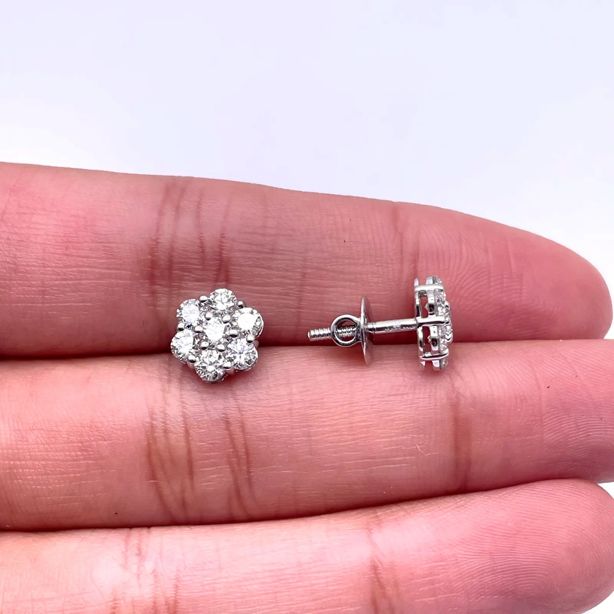 18ct White Gold 7 Stone Daisy Cluster Diamond Stud Earrings IGI Certified 1.24ct 