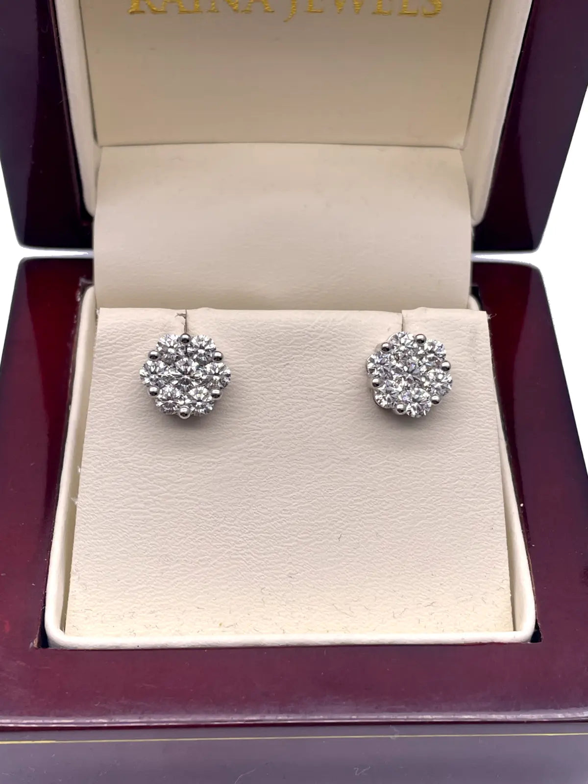 18ct White Gold 7 Stone Daisy Cluster Diamond Stud Earrings IGI Certified 2.00ct 