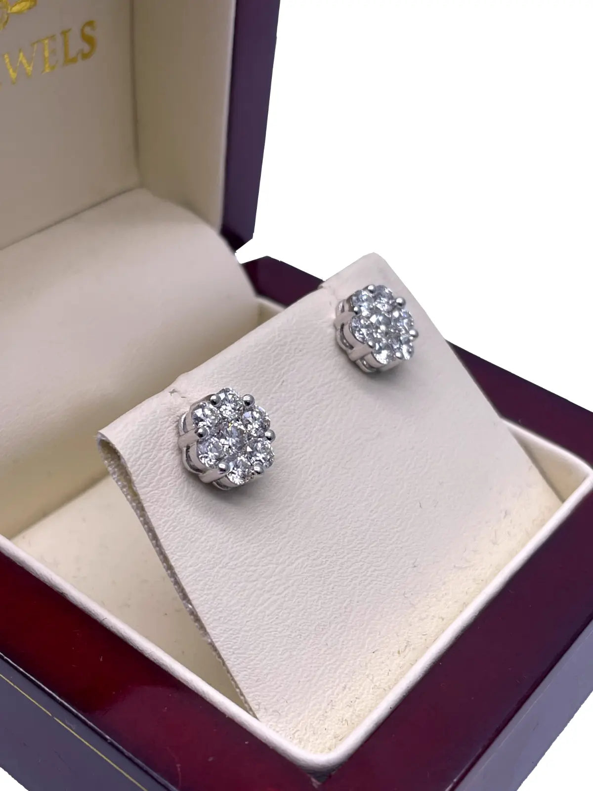 18ct White Gold 7 Stone Daisy Cluster Diamond Stud Earrings IGI Certified 2.00ct 