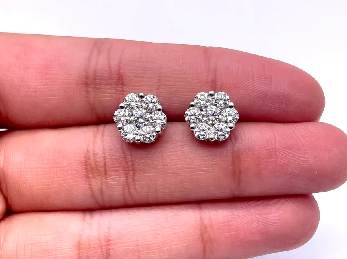 18ct White Gold 7 Stone Daisy Cluster Diamond Stud Earrings IGI Certified 2.00ct 