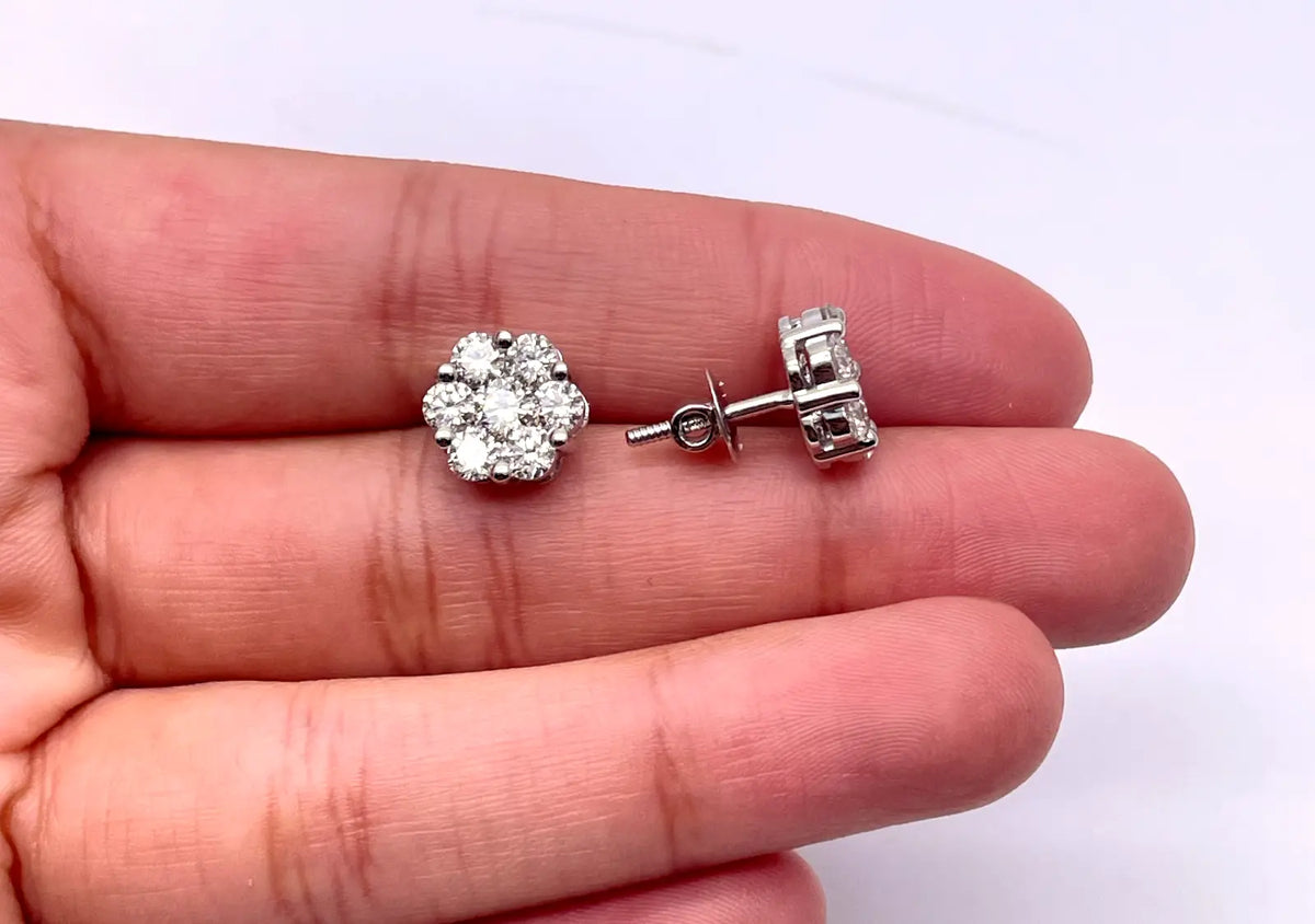 18ct White Gold 7 Stone Daisy Cluster Diamond Stud Earrings IGI Certified 2.00ct 