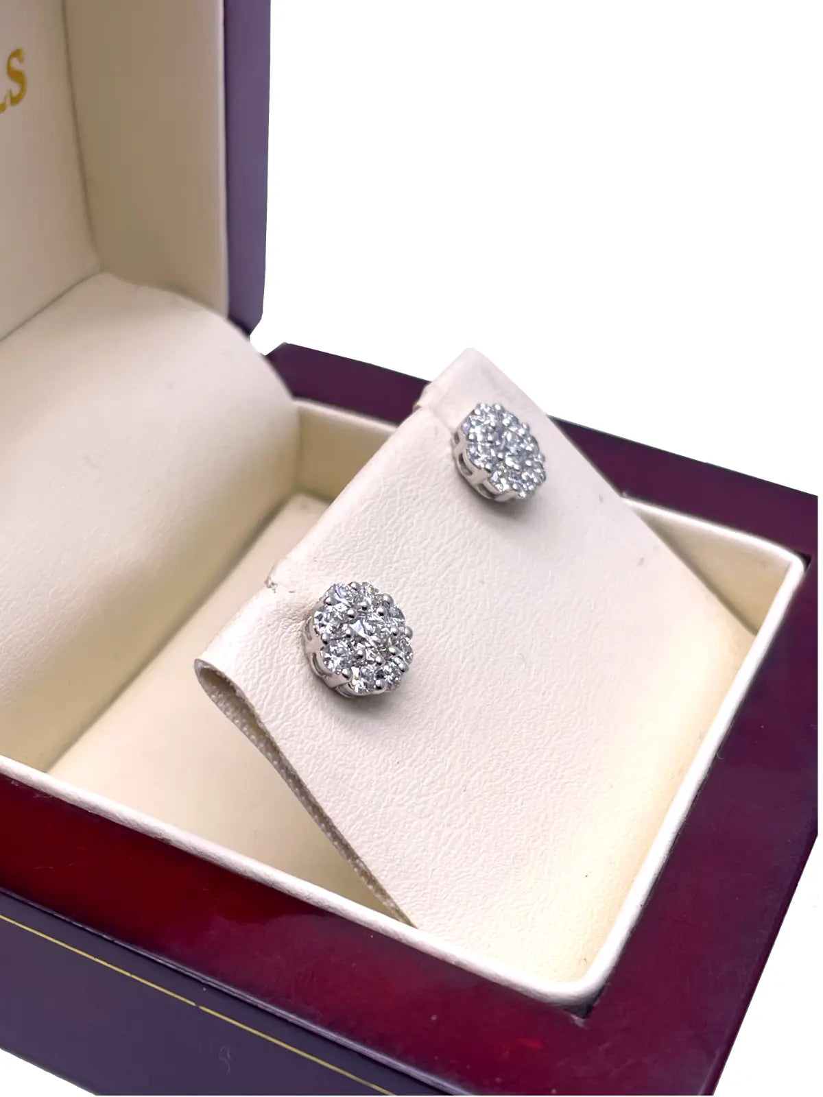 18ct White Gold 9 Stone Daisy Cluster Diamond Stud Earrings IGI Certified 1.40ct 