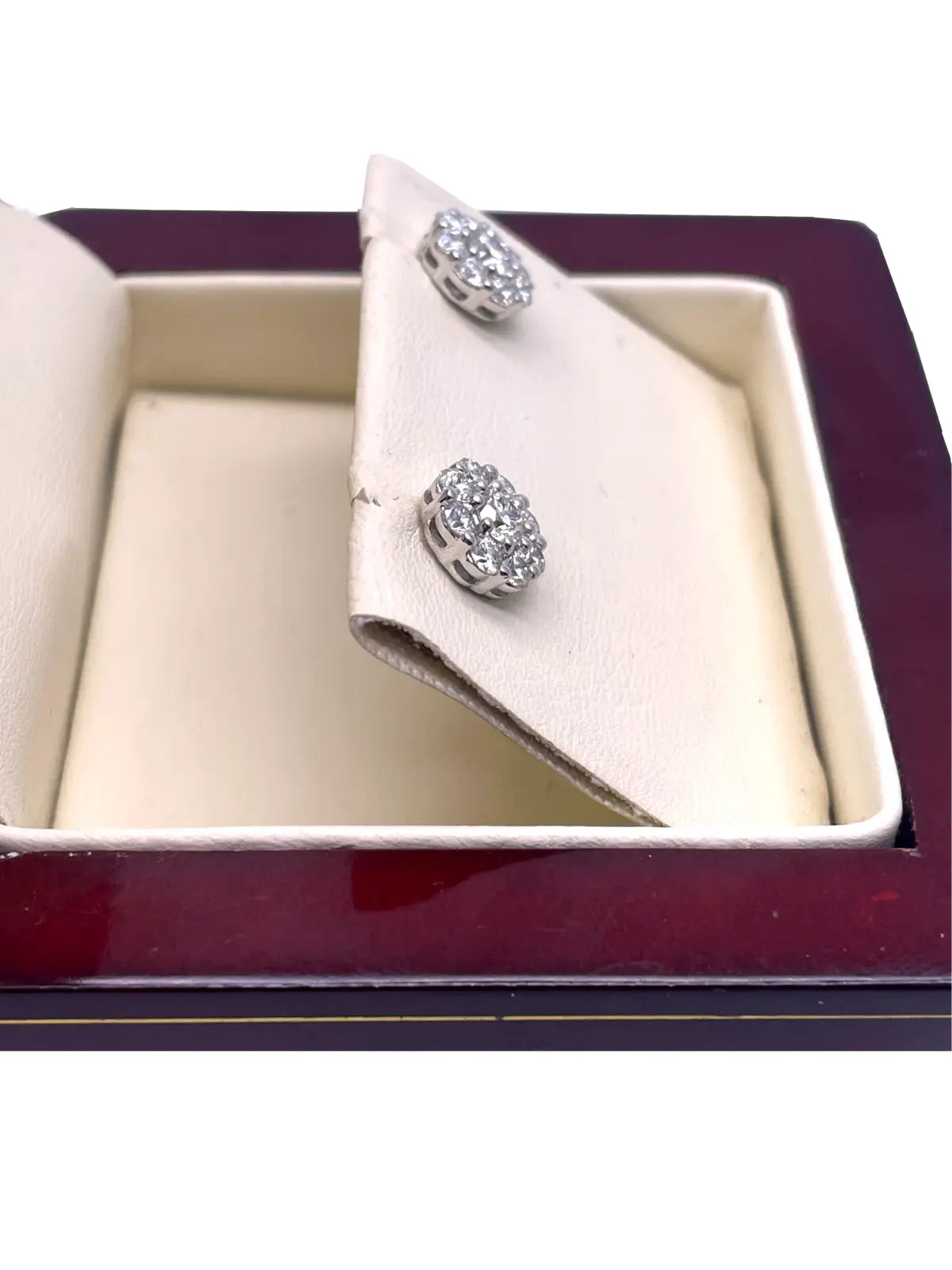 18ct White Gold 9 Stone Daisy Cluster Diamond Stud Earrings IGI Certified 1.40ct 