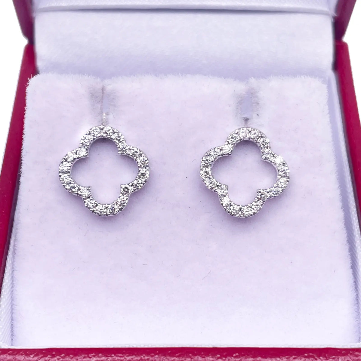 18ct White Gold Diamond Clover Cluster Stud Earrings 0.31ct 