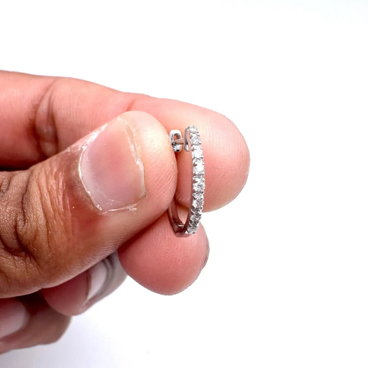 18ct White Gold Diamond Pair of Hoop Earrings 0.10 carats 1.1mm wide 
