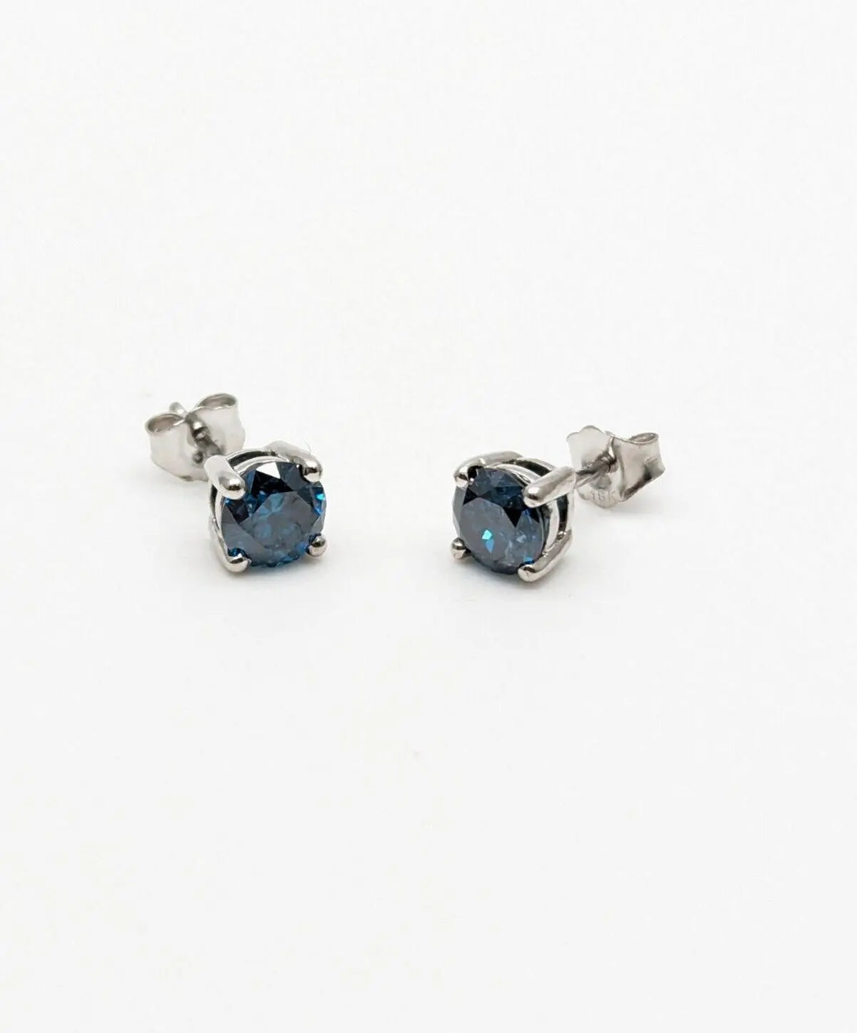 18ct White Gold Natural Teal Blue Diamond 4 Claw Ear Stud Earrings 1.60ct 