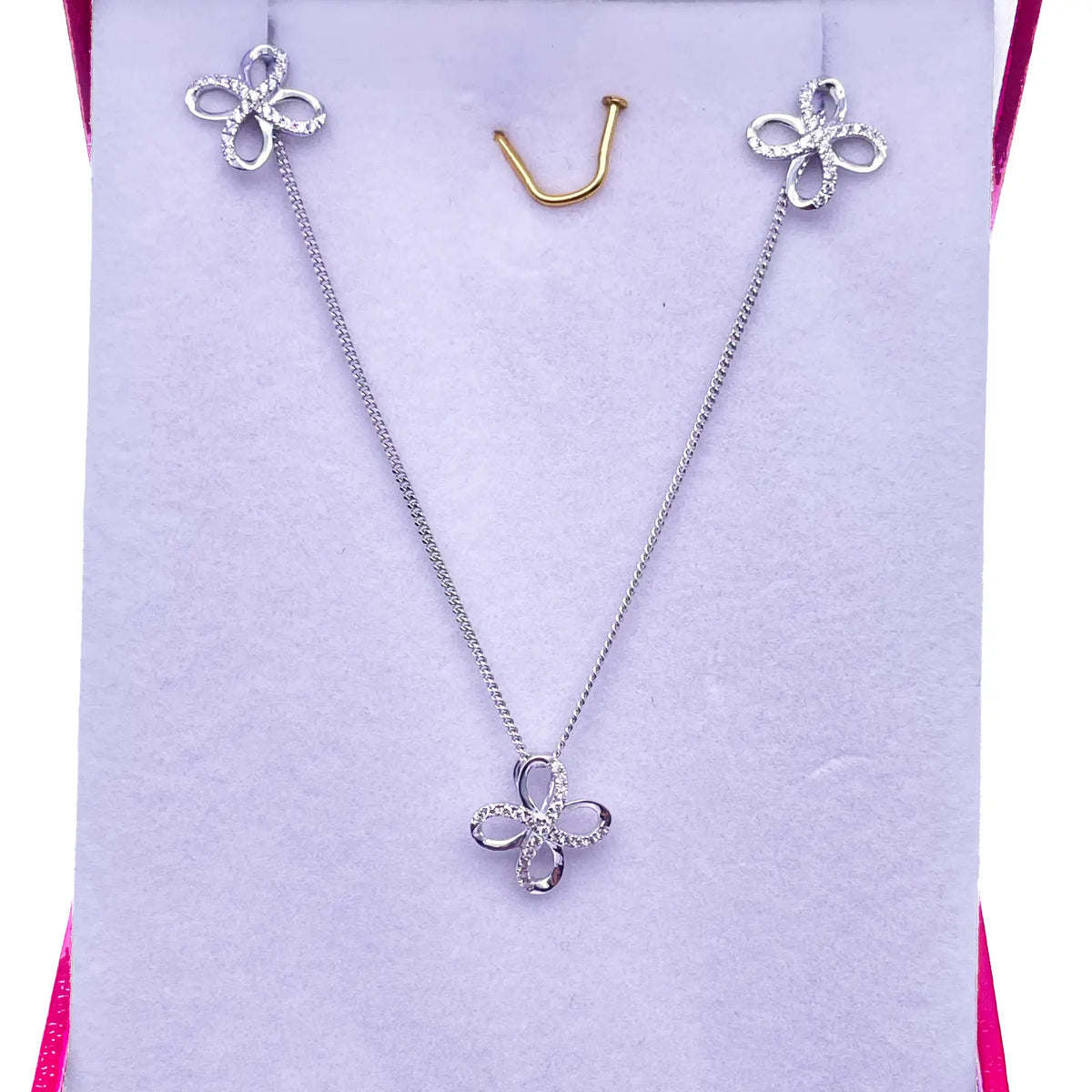 18ct White Gold Swirl Infinity Diamond Earrings & Matching Pendant 0.17ct 