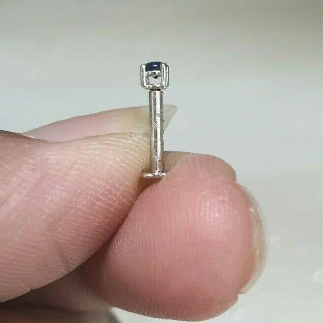 18ct White Gold & Blue Sapphire Nose Stud / Nose Pin 0.05 Carats 4-Claw 2.0 mm 