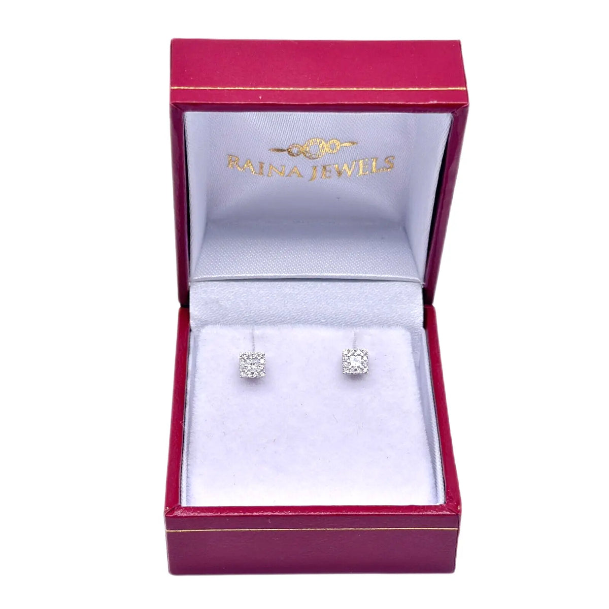18ct White Gold & Princess Cut Diamonds Stud Earrings 0.31ct 
