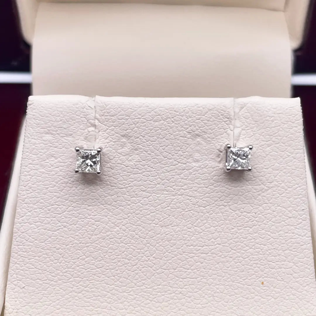 18ct White/Yellow Gold Children's Princess Diamond Earrings 0.30ct 