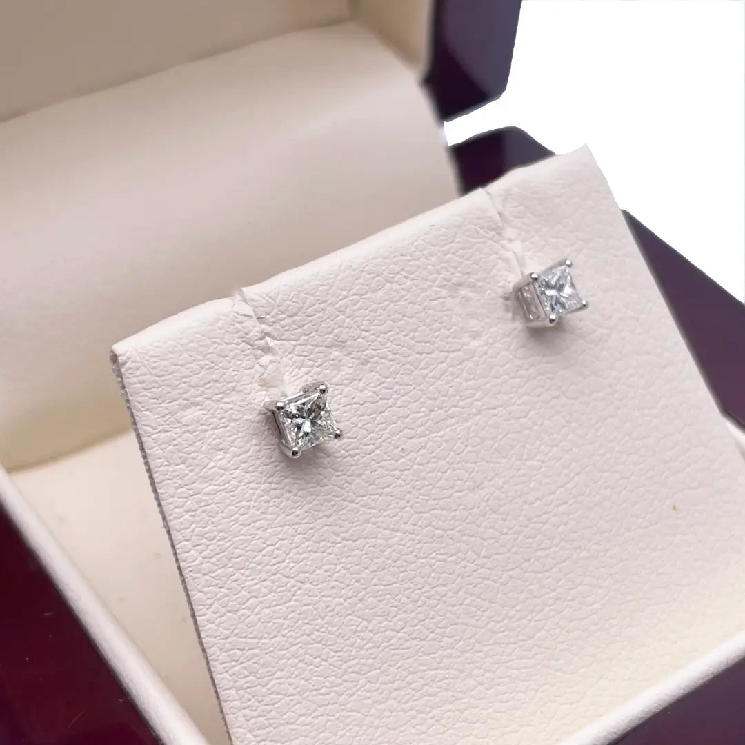 18ct White/Yellow Gold Children's Princess Diamond Earrings 0.30ct 