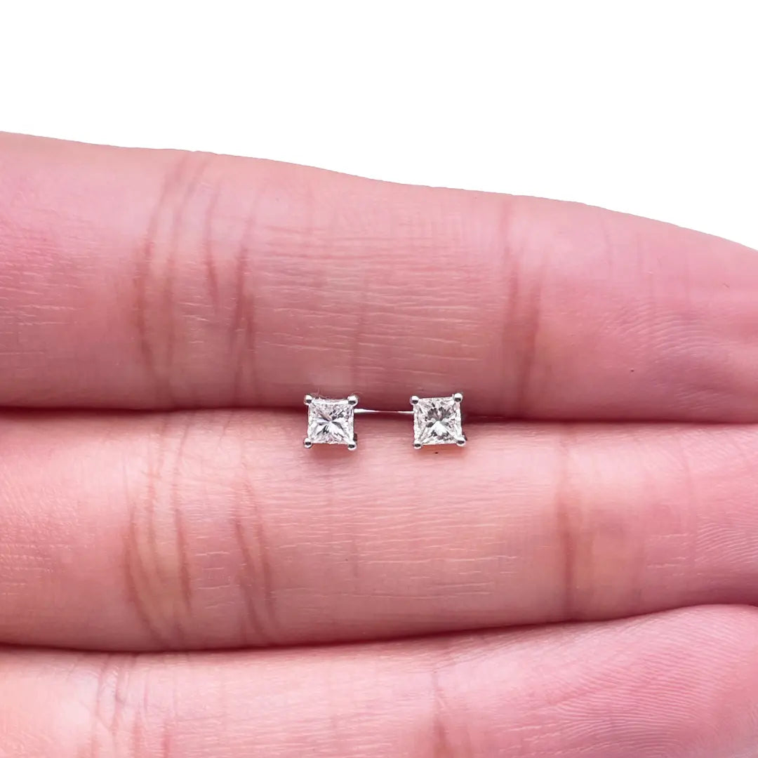 18ct White/Yellow Gold Children's Princess Diamond Earrings 0.30ct 