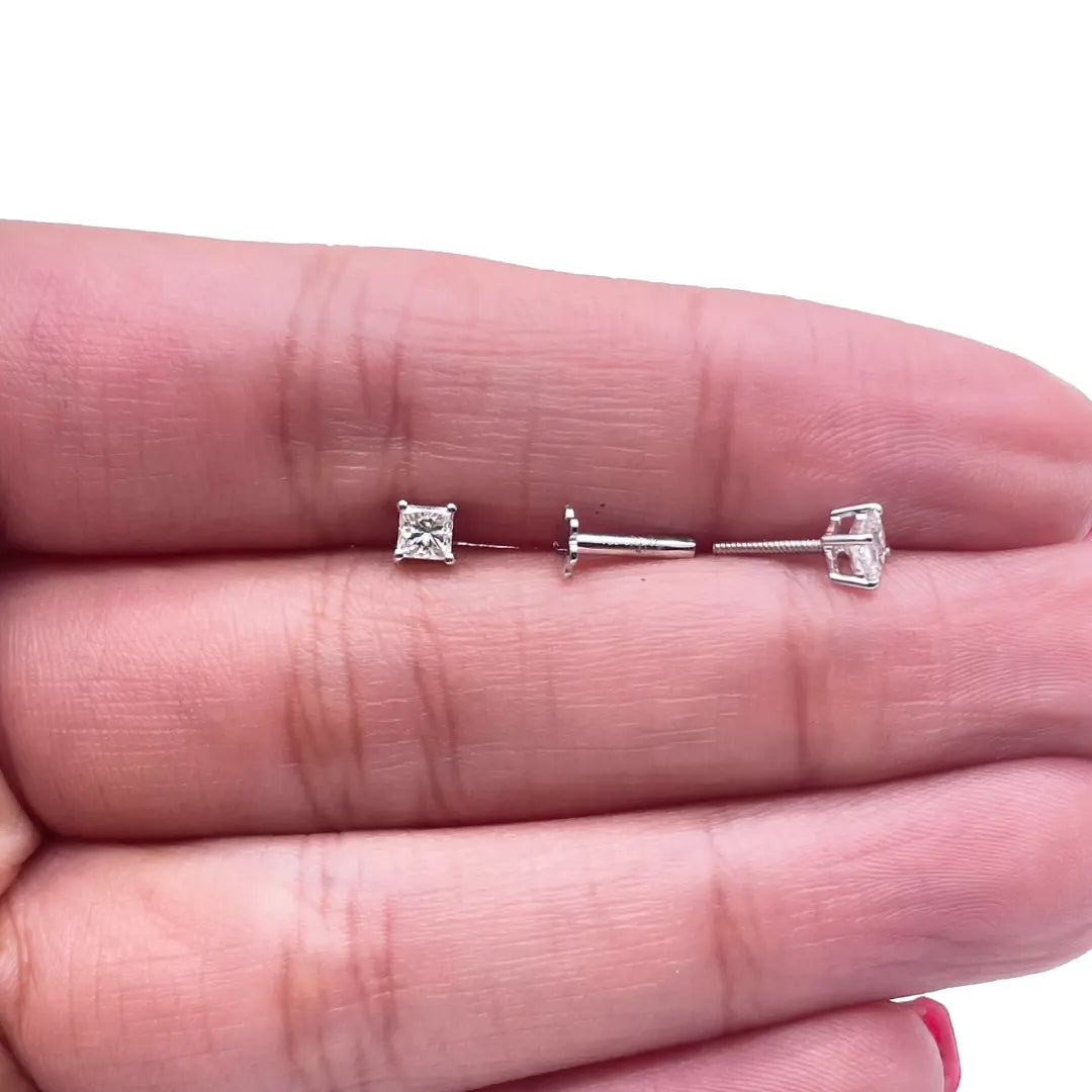18ct White/Yellow Gold Children's Princess Diamond Earrings 0.30ct 