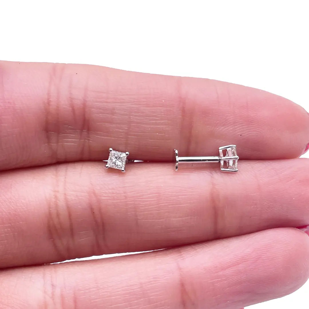 18ct White/Yellow Gold Children's Princess Diamond Earrings 0.30ct 