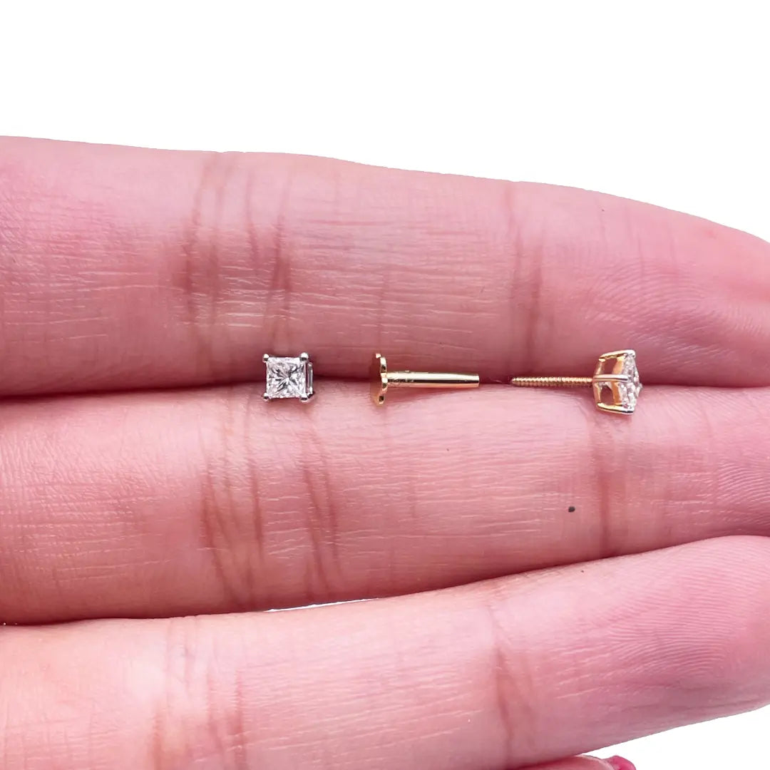18ct White/Yellow Gold Children's Princess Diamond Earrings 0.30ct 