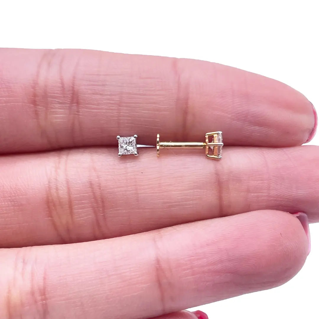 18ct White/Yellow Gold Children's Princess Diamond Earrings 0.30ct 