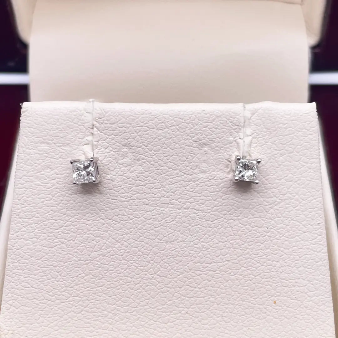 18ct White/Yellow Gold Princess Diamond Children's Earrings 0.20ct 