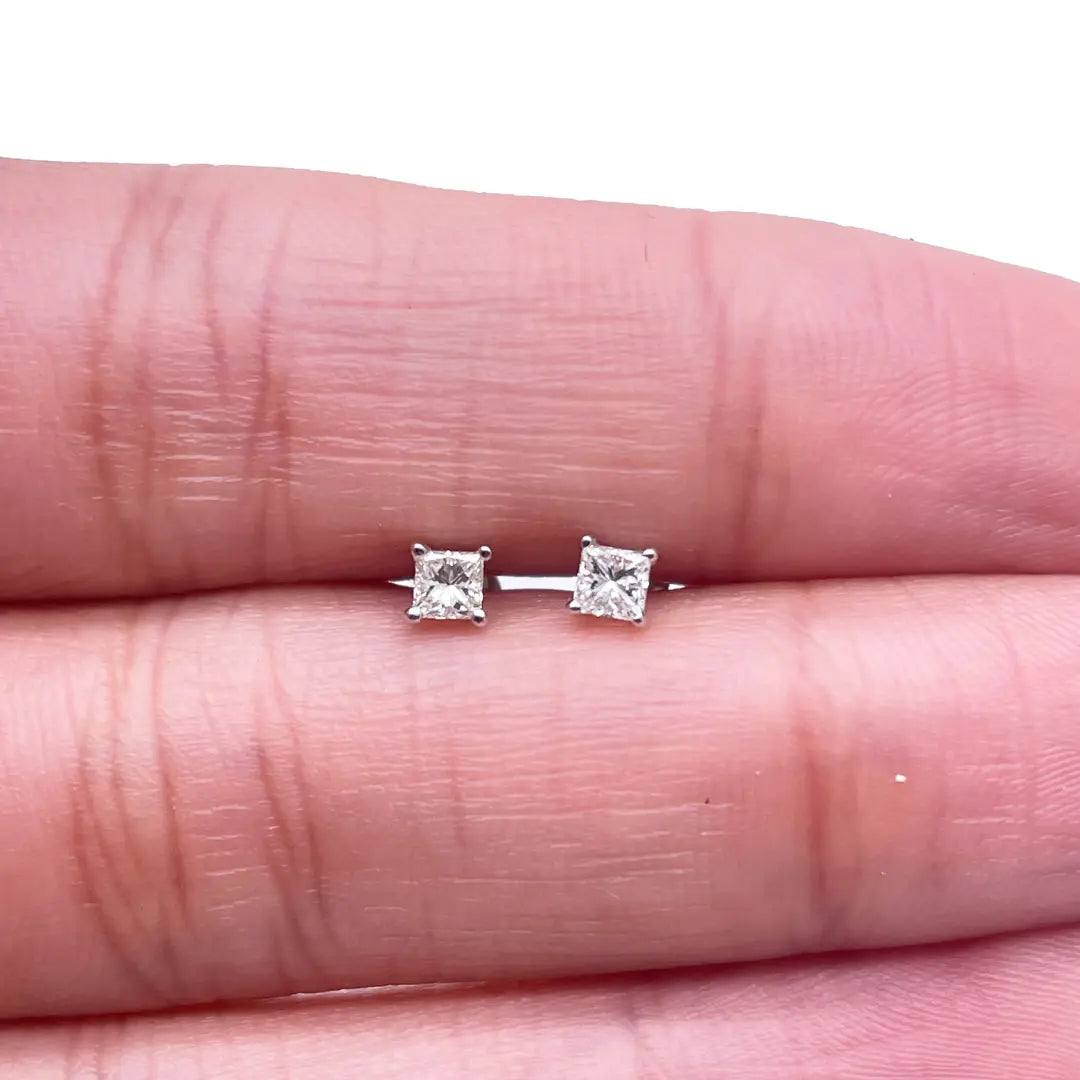18ct White/Yellow Gold Princess Diamond Children's Earrings 0.20ct 